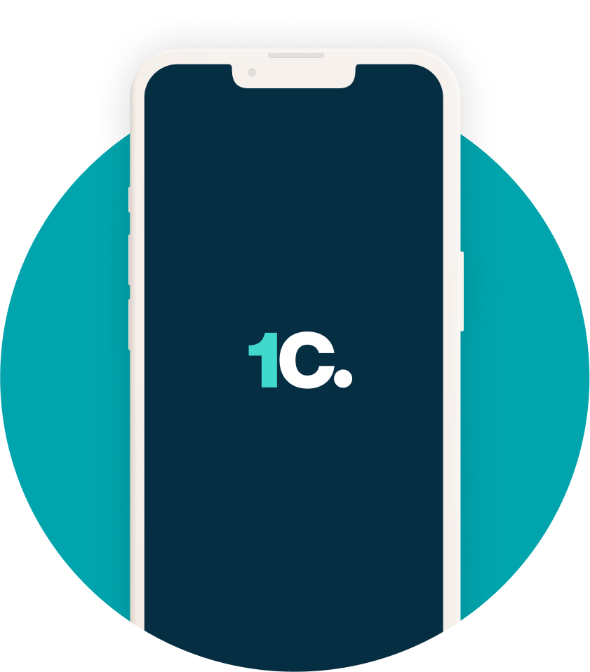 A mobile phone displaying the 1st Central logo
